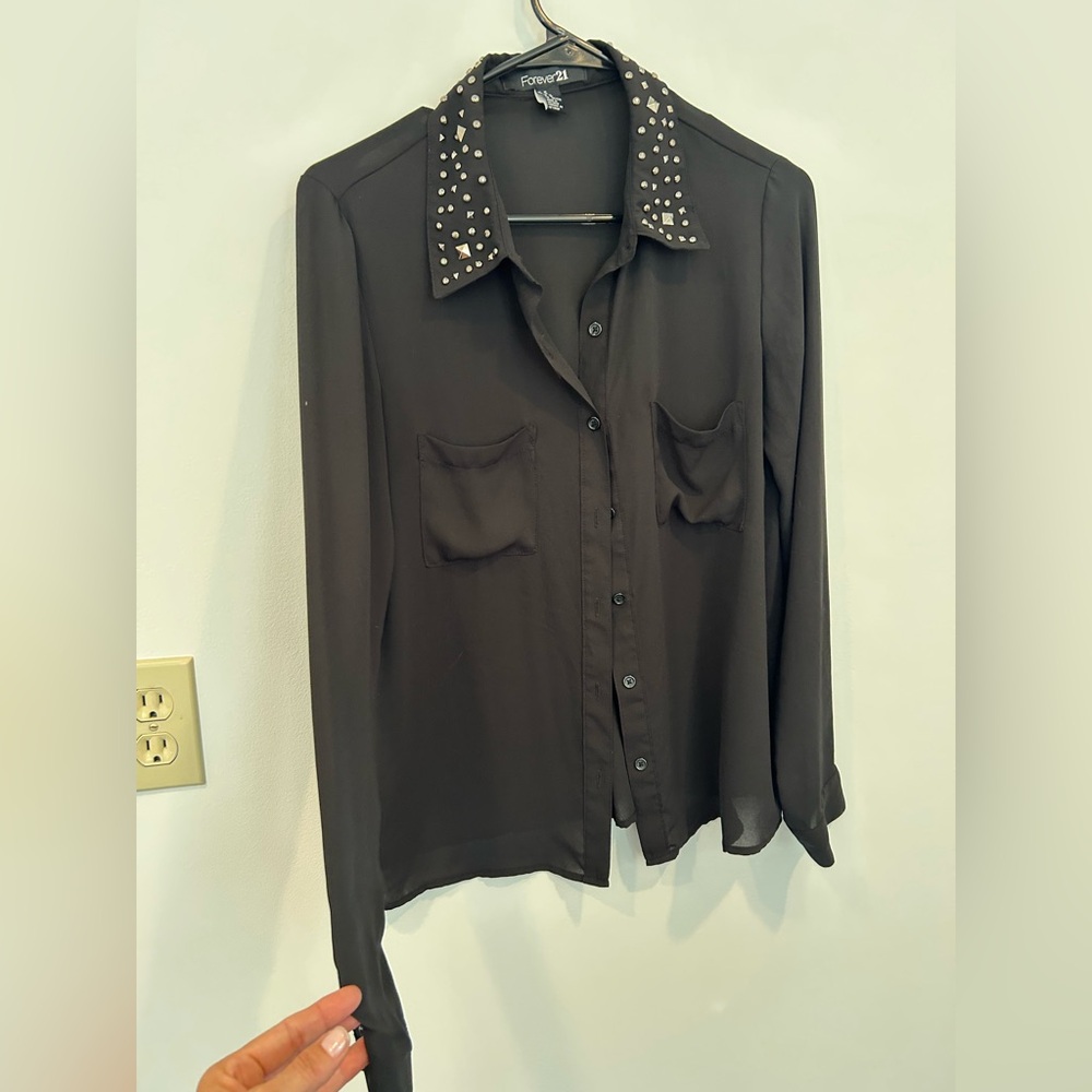 Forever 21  Y2K Studded Black Button-Down Shirt